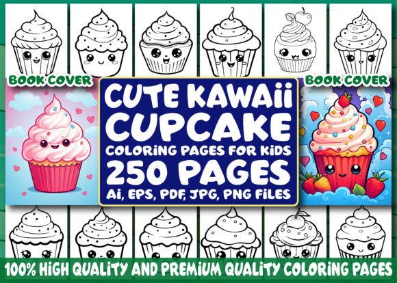 250 Cute Kawaii Cupcake Coloring Pages