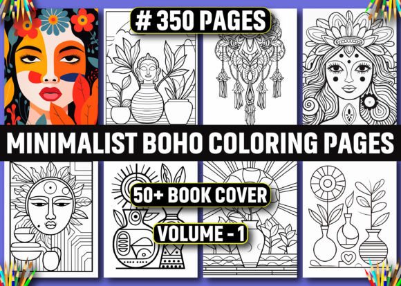 350 Minimalist Boho Coloring Pages - KDP