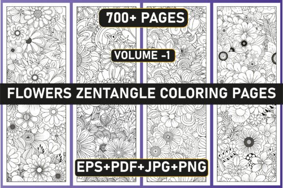 700 Flowers Zentangle Coloring Pages