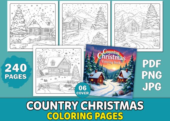 Bring Country Charm to Life: 240 Country Christmas Coloring Pages for Adult Creativity and KDP Success