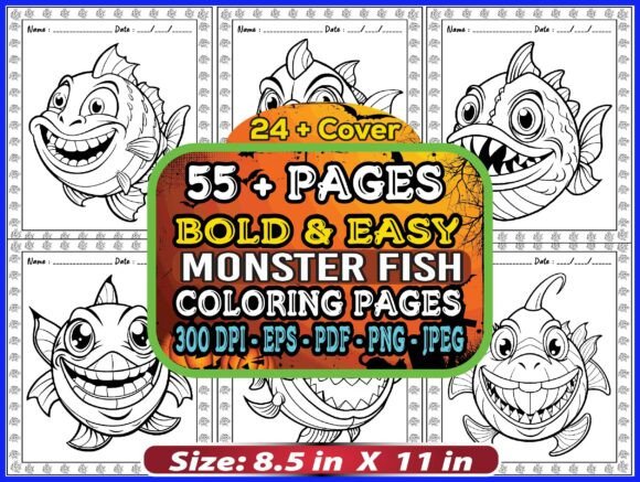 MONSTER Fish Kids Coloring Book Pages