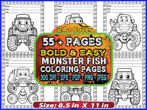 MONSTER Truck Kids Coloring Book Pages